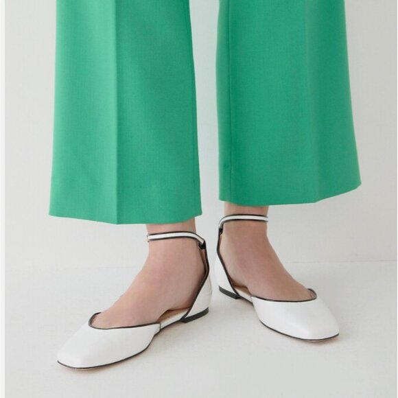 J.Crew Womens White Patent Leather Mary Jane Flats With Black Trim & Ankle Strap - Picture 1 of 9